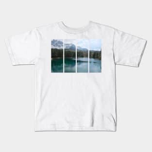 The fabulous alpine lake of Carezza in the Dolomites (Bolzano). Lovely place in the Italian Alps. Reflections in the water. View from the shore. Sunny spring day. Trentino Alto Adige Kids T-Shirt